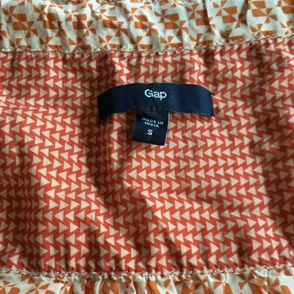 GAP Womens Orange Geometric Pinwheel Peter Pan Collar Bow Sleeveless Blouse Sz S - Picture 5 of 6